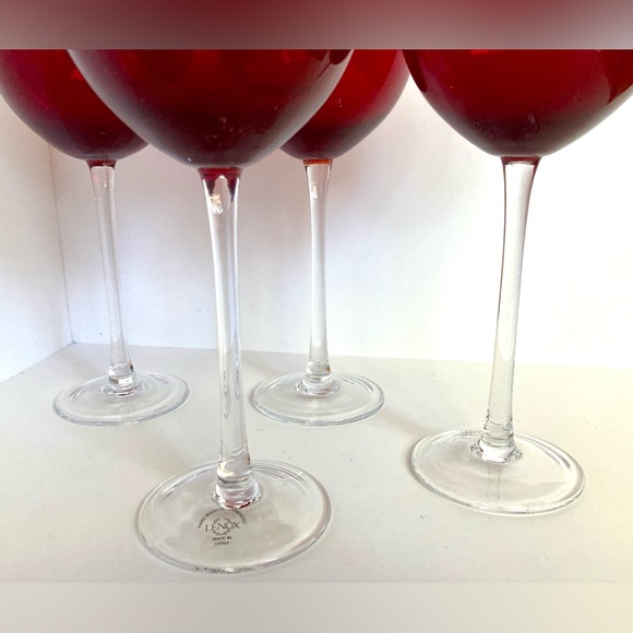 Lenox Holiday Gems Set of 4 Ruby Red Balloon Crystal Wine Glasses 8 7/8” Tall - Picture 5 of 8